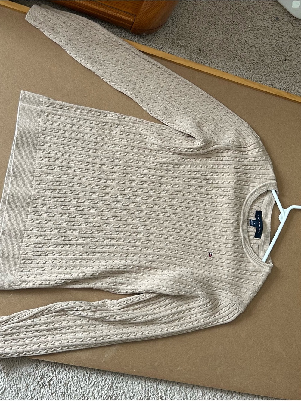 Tommy Hilfiger Cream Cable-Knit Crewneck Sweater